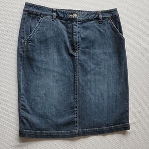 Talbots Blue Dark Wash Cotton Denim Pencil Midi KneeLength Skirt 4 Pocket Size 8